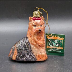 Kurt Adler Blown Glass YORKIE Yorkshire Terrier Show Dog Ornament w/ Tags 3.5"